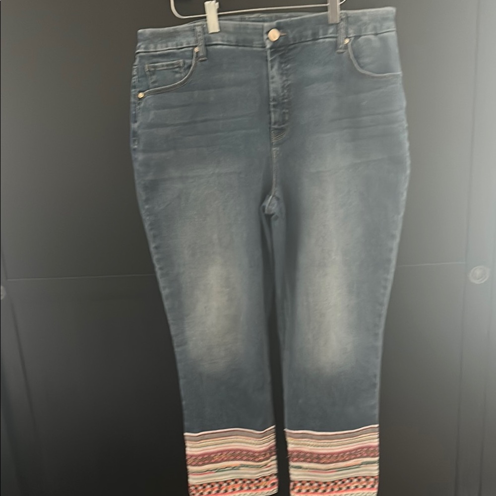 Women’s Dark Blue Jeans with Patterned Hem